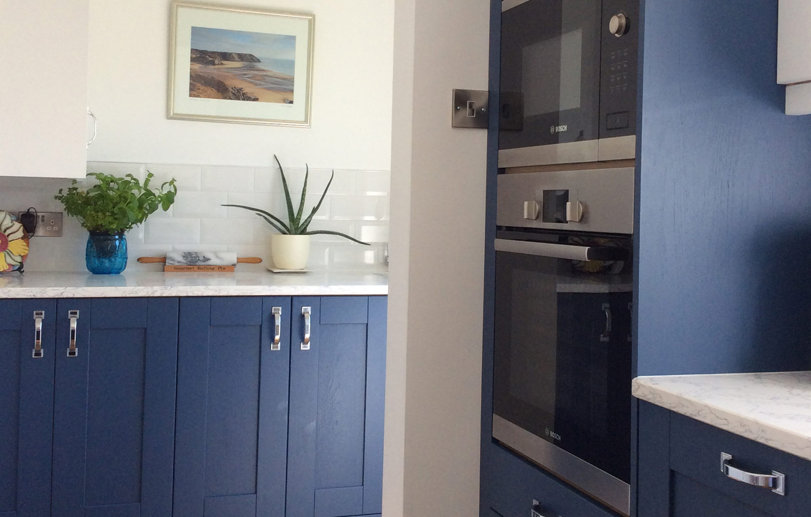 Classic blue kitchen with shaker style doors