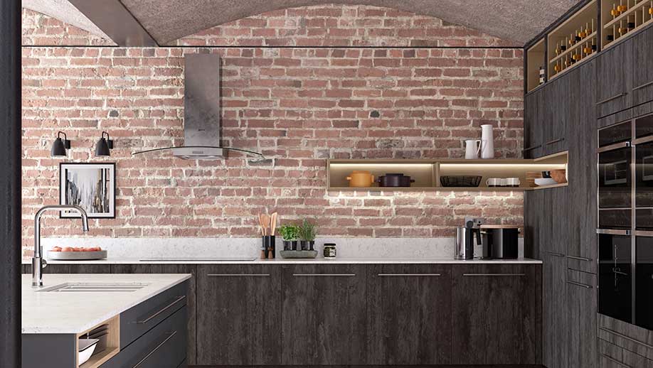 Modern brown kitchen with textured finish