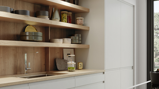 open shelving in a modern kitchen