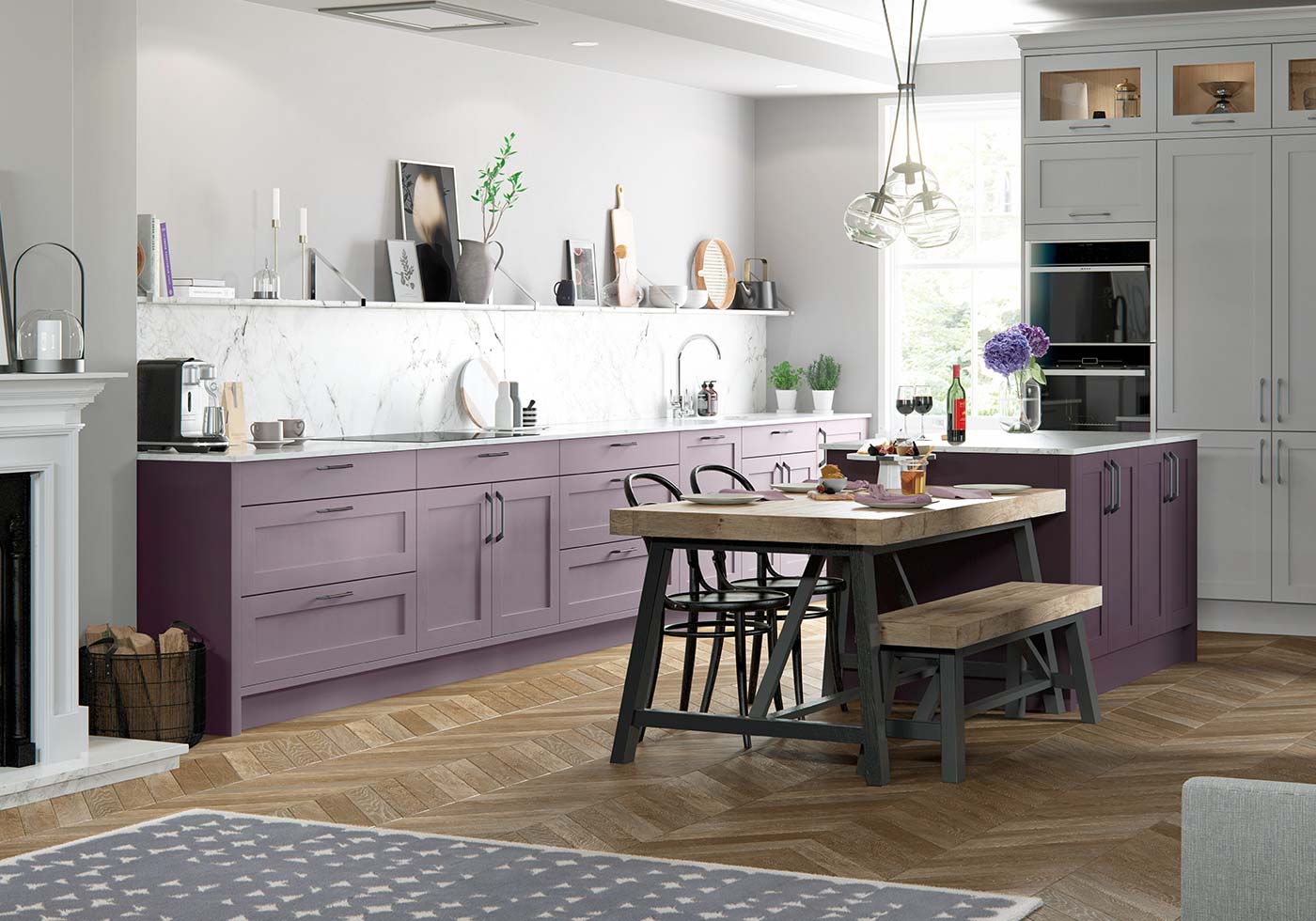 Classic purple shaker kitchen