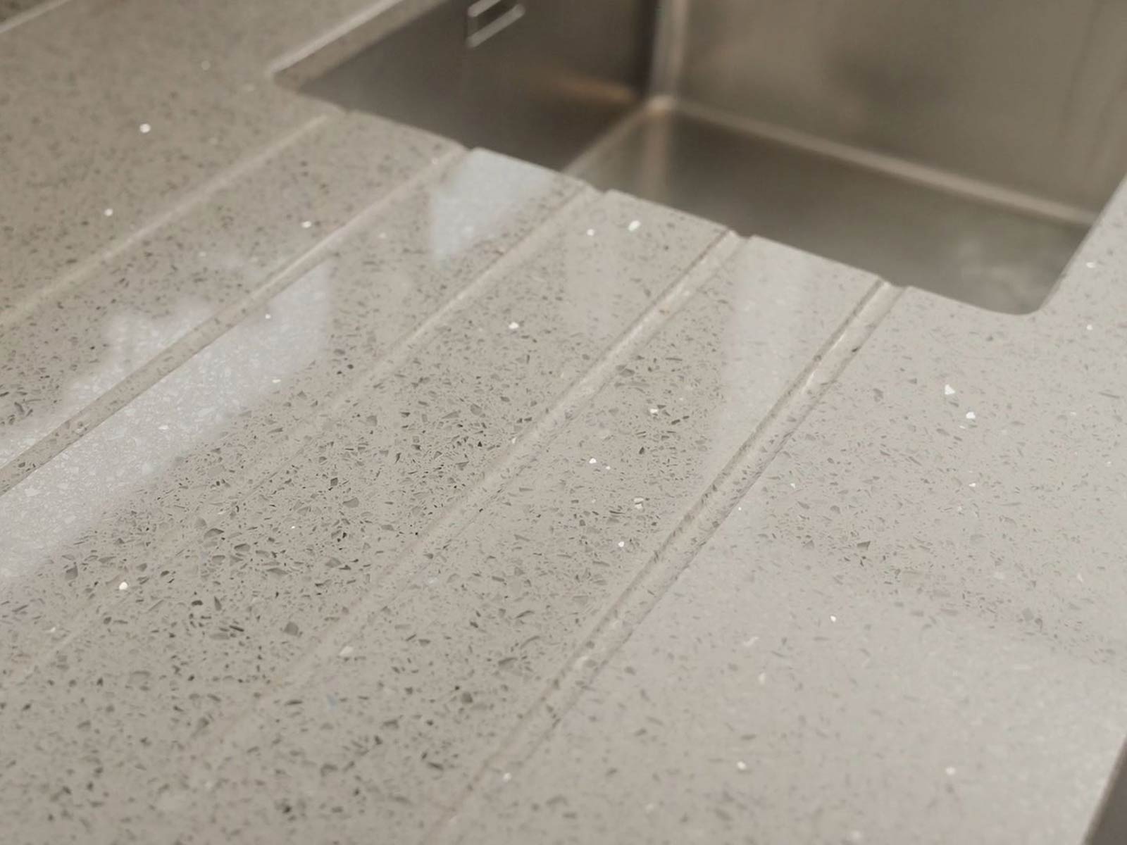 A quartz stone worktop with sparkle used as a kitchen worktop