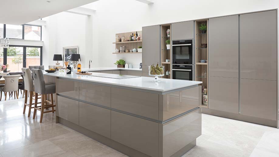 A modern gloss U-shaped kitchen in Cardiff