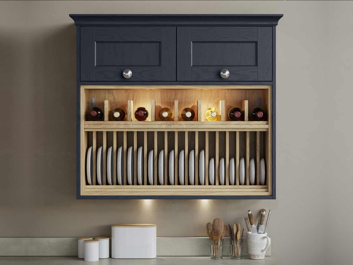 Moonlight blue wine rack and plate rack wall cabinet