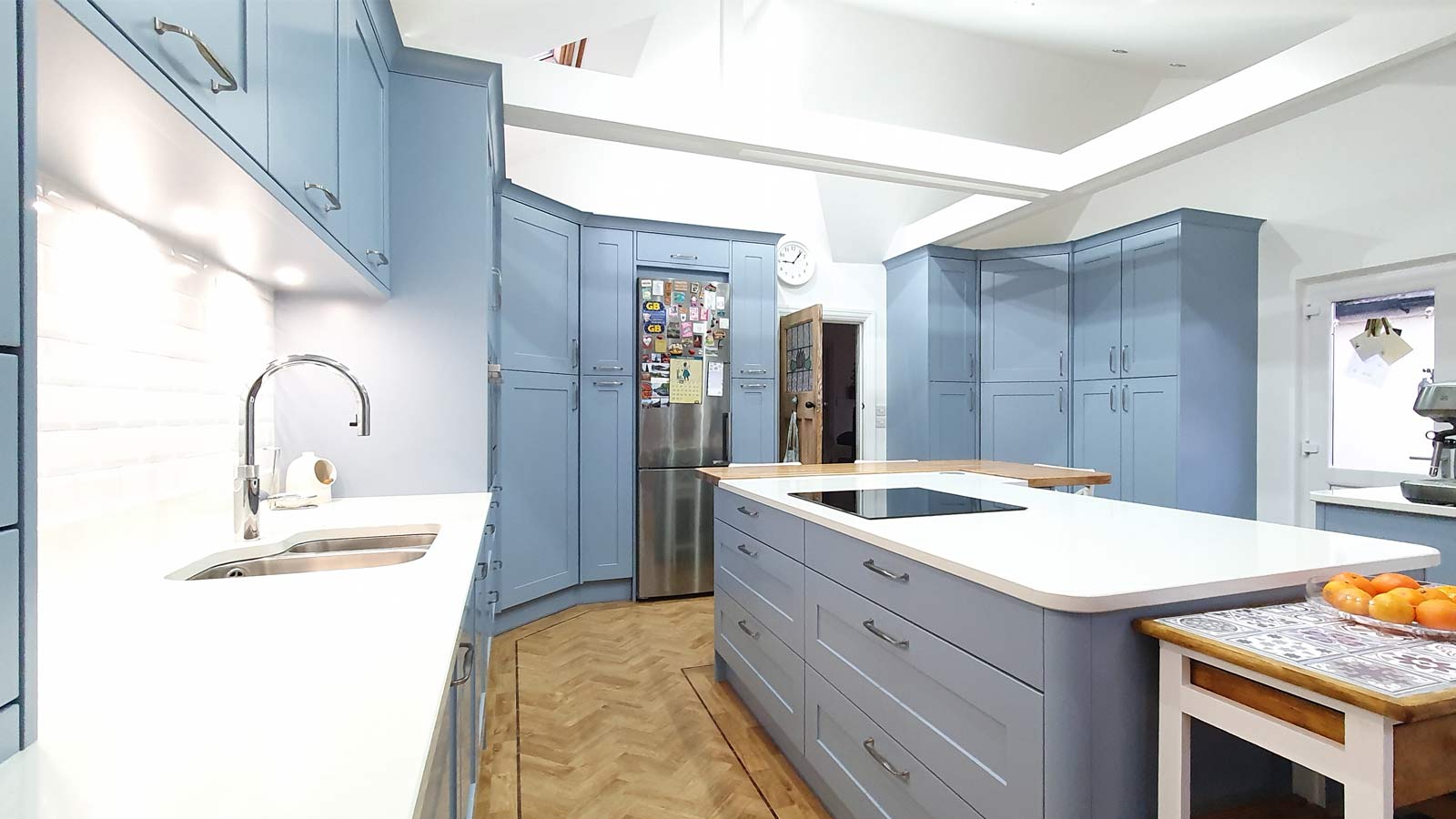 A light blue, luxury Shaker kitchen ideal for small kitchen inspiration