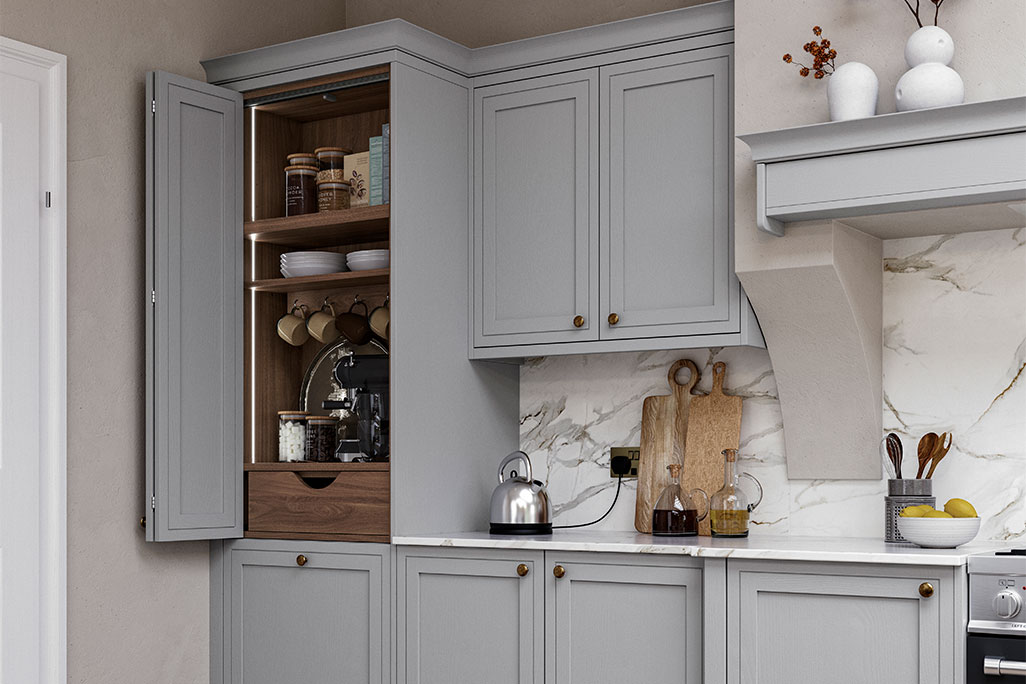 Clifton Inframe Effect Shaker Kitchen with Tuscan Walnut Pantry