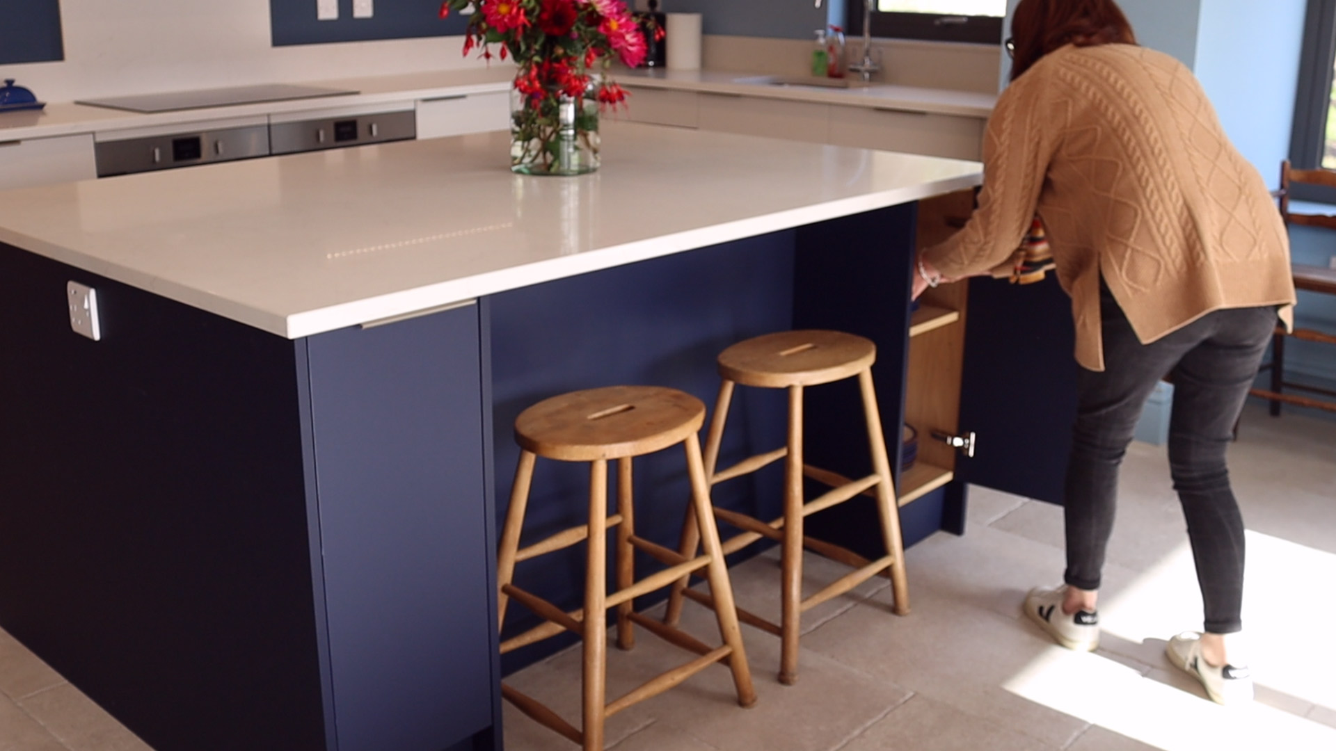 Modern blue kitchen in Abergavenny