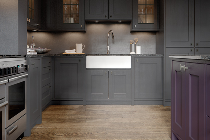 A purple Ashbourne kitchen