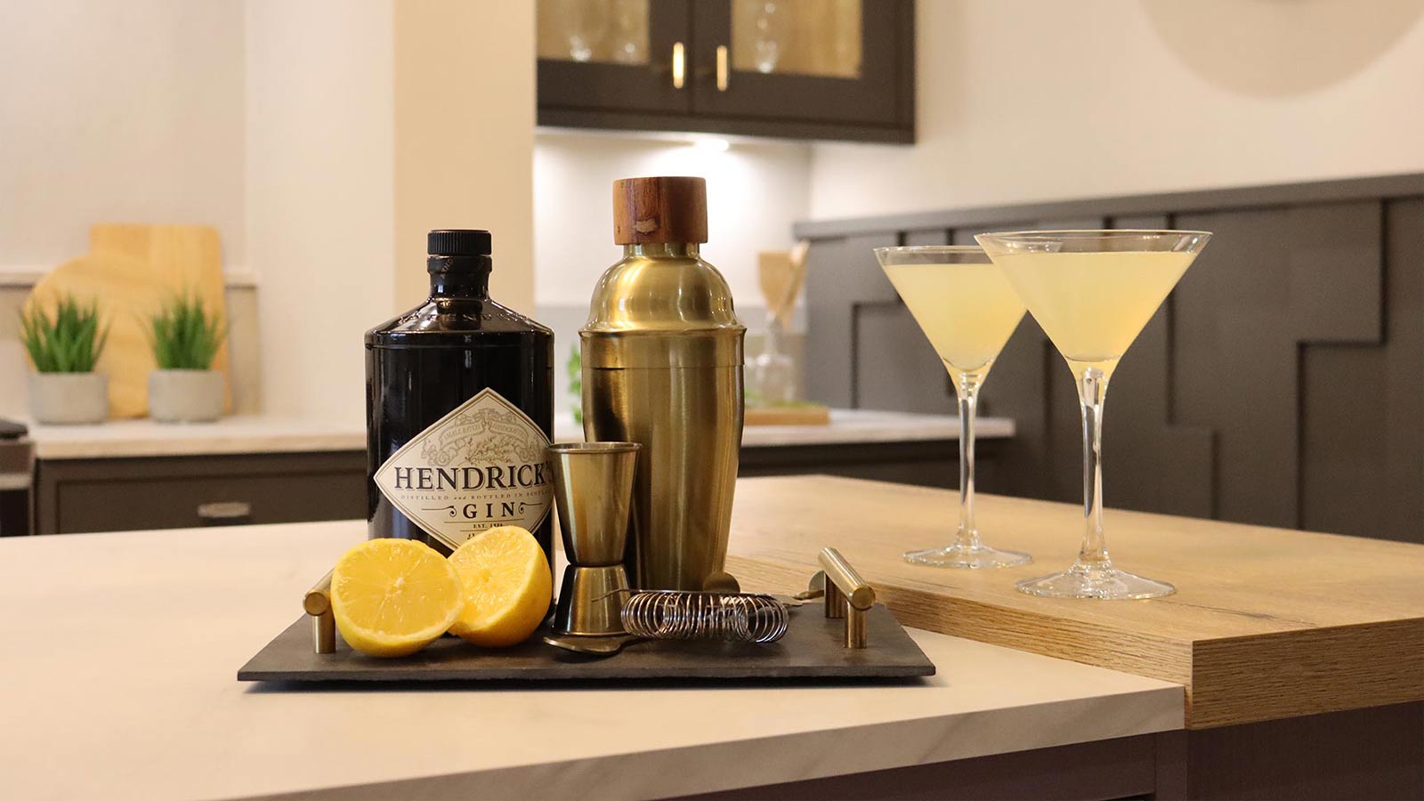 Cocktail cabinet supplies in a stylish kitchen