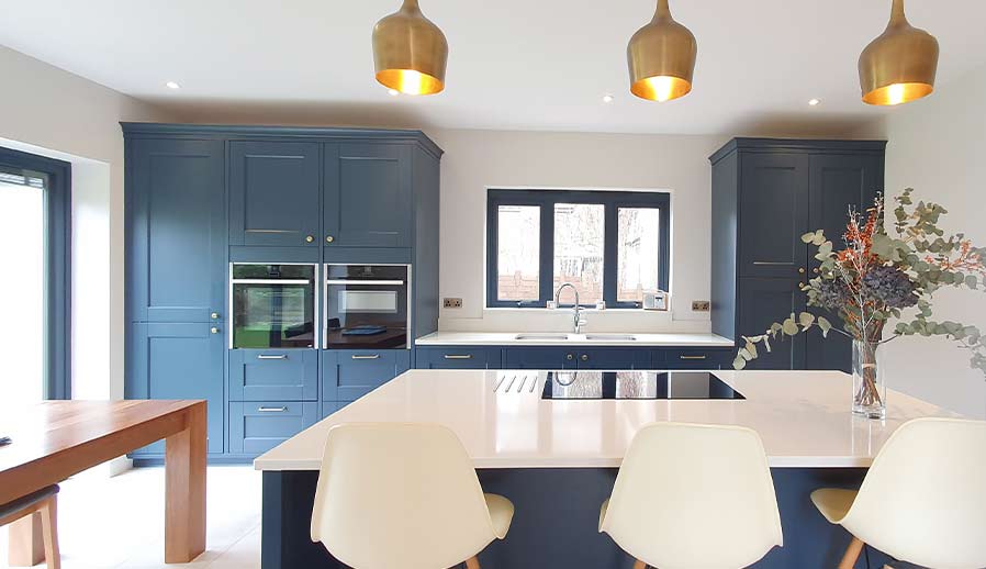 Blue shaker kitchen by Sigma 3 Kitchens in Cardiff