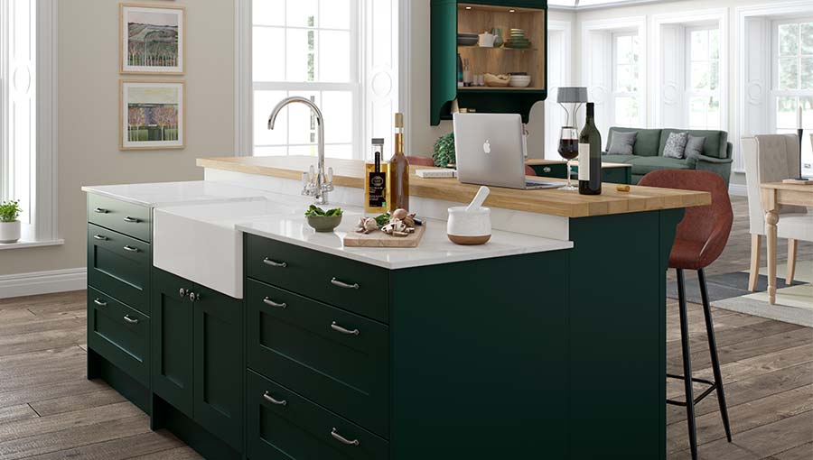 Calming green kitchen island