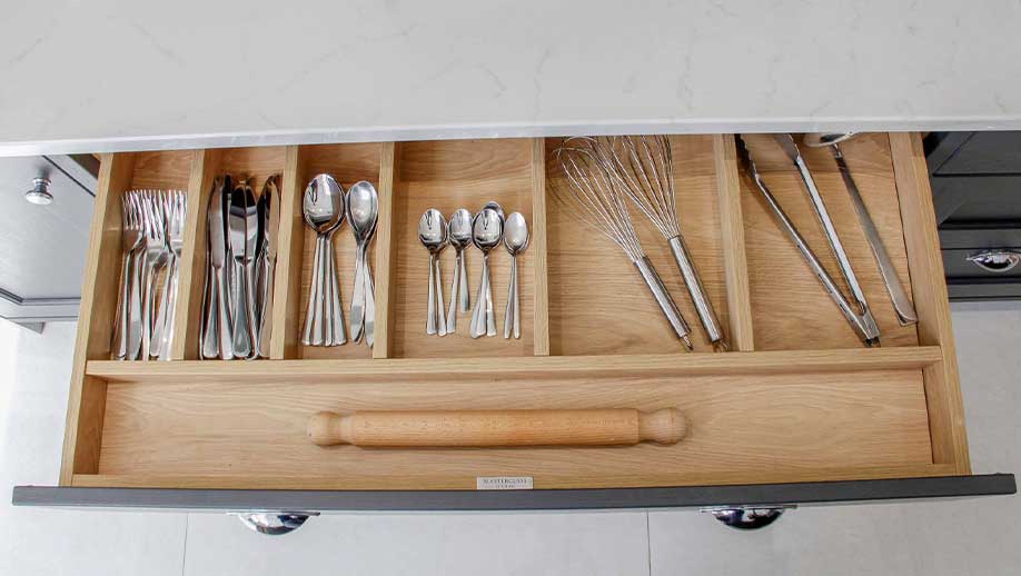 Cutlery drawer in a classic kitchen