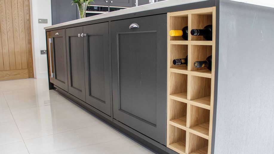 Kitchen island with wine rack in a classic kitchen