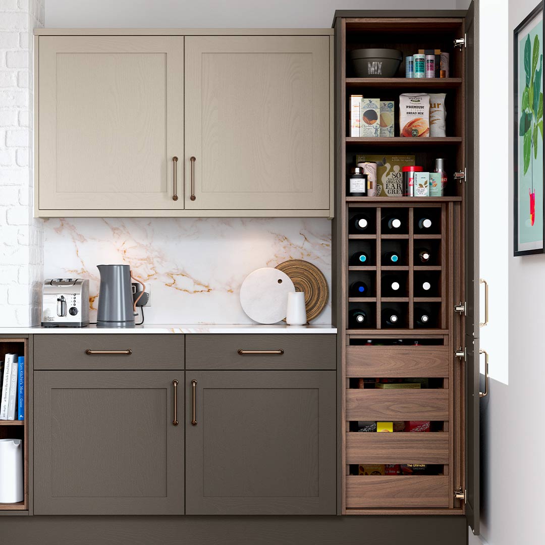 Small kitchen pantry in a shaker kitchen