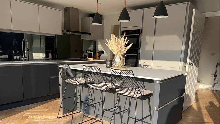 Pendant lights in a dark kitchen