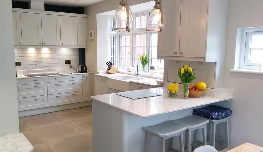 Elegant shaker kitchen in grey designed in Esher
