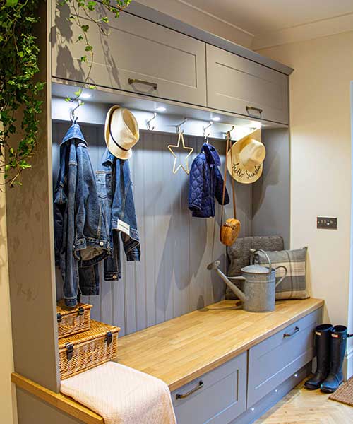 Grey shaker kitchen boot room