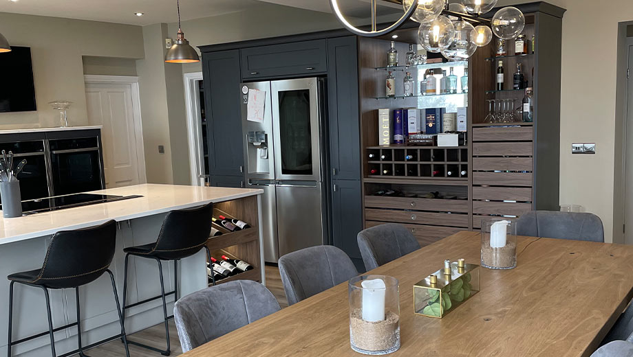 Grey shaker kitchen with wood accents