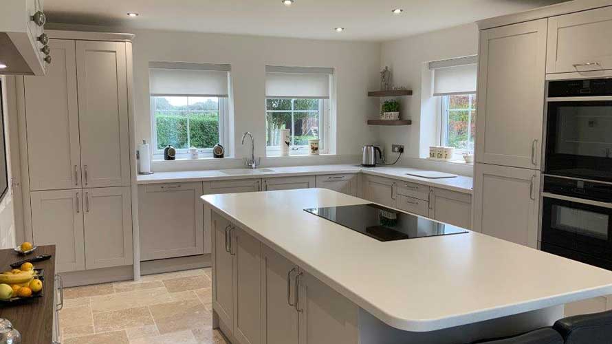 Light grey shaker kitchen with kitchen island