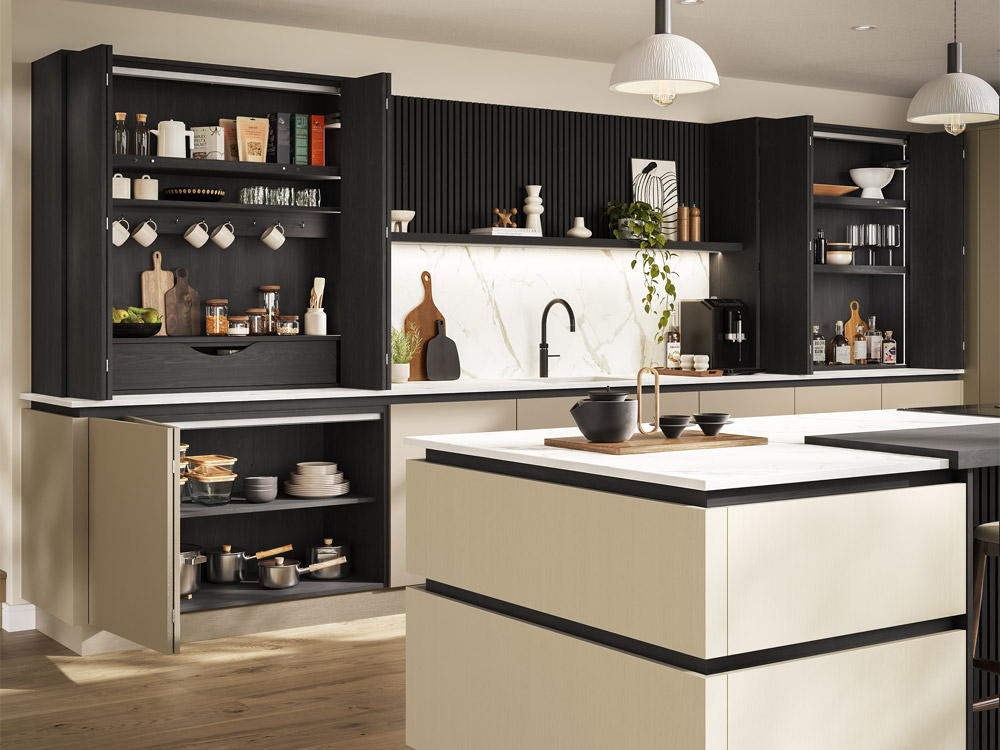 H-Line Siena kitchen range with open kitchen dressers for breakfast and storage