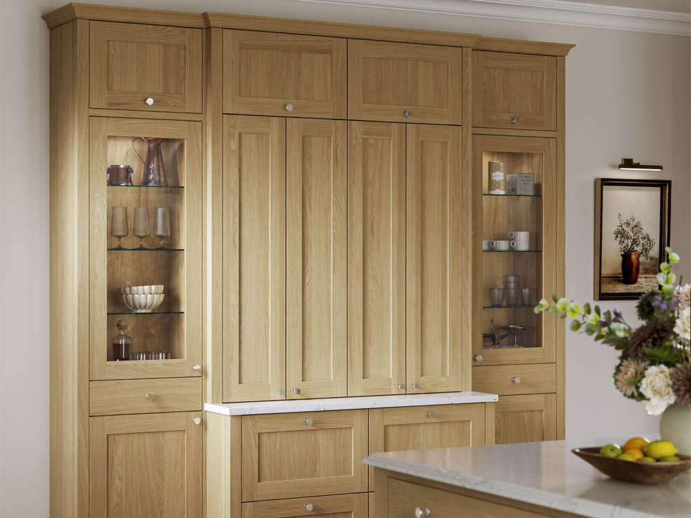 Closed Hardwick kitchen dresser unit in Portland Oak