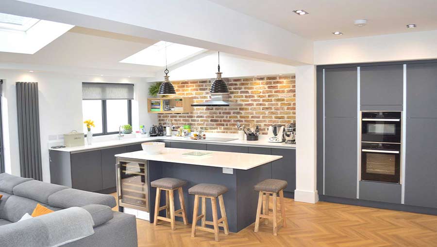 Modern kitchen island in an open plan home