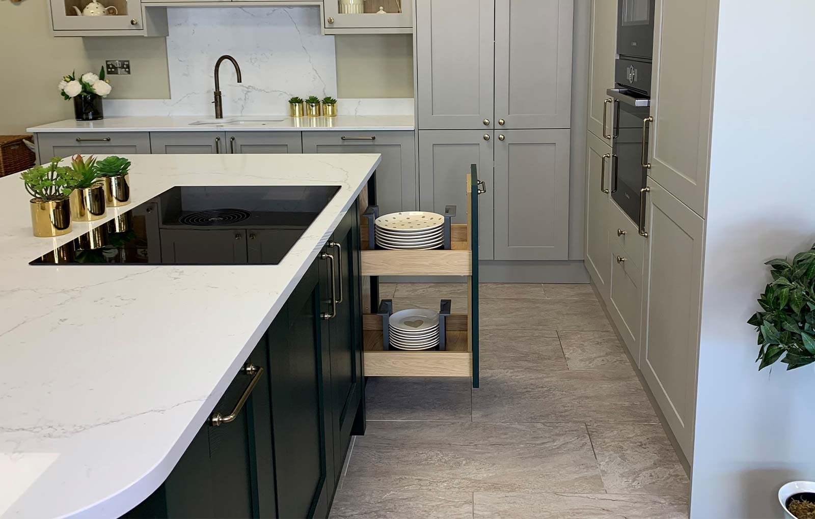 Kitchen island with pull out larder