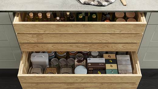 Kitchen island crate drawers