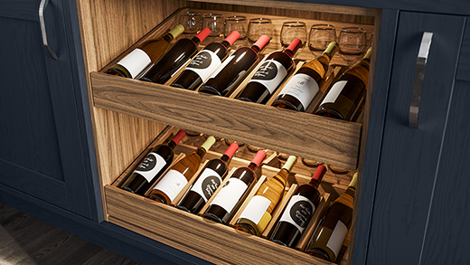 Kitchen island wine drawers
