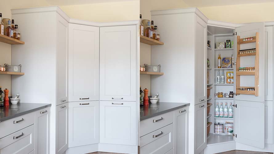 Corner pantry in a shaker kitchen