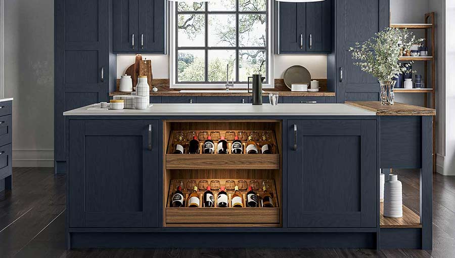 Kitchen island wine drawers in a classic kitchen