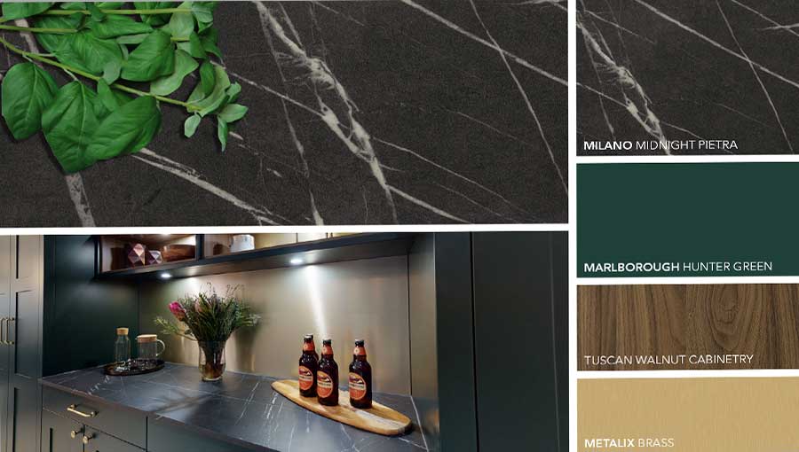 Luxury laminate kitchen worktops with dark marble finish