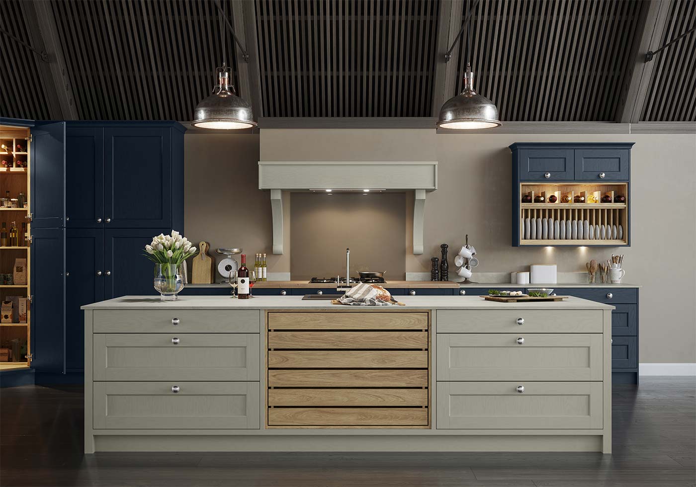 Blue country style kitchen