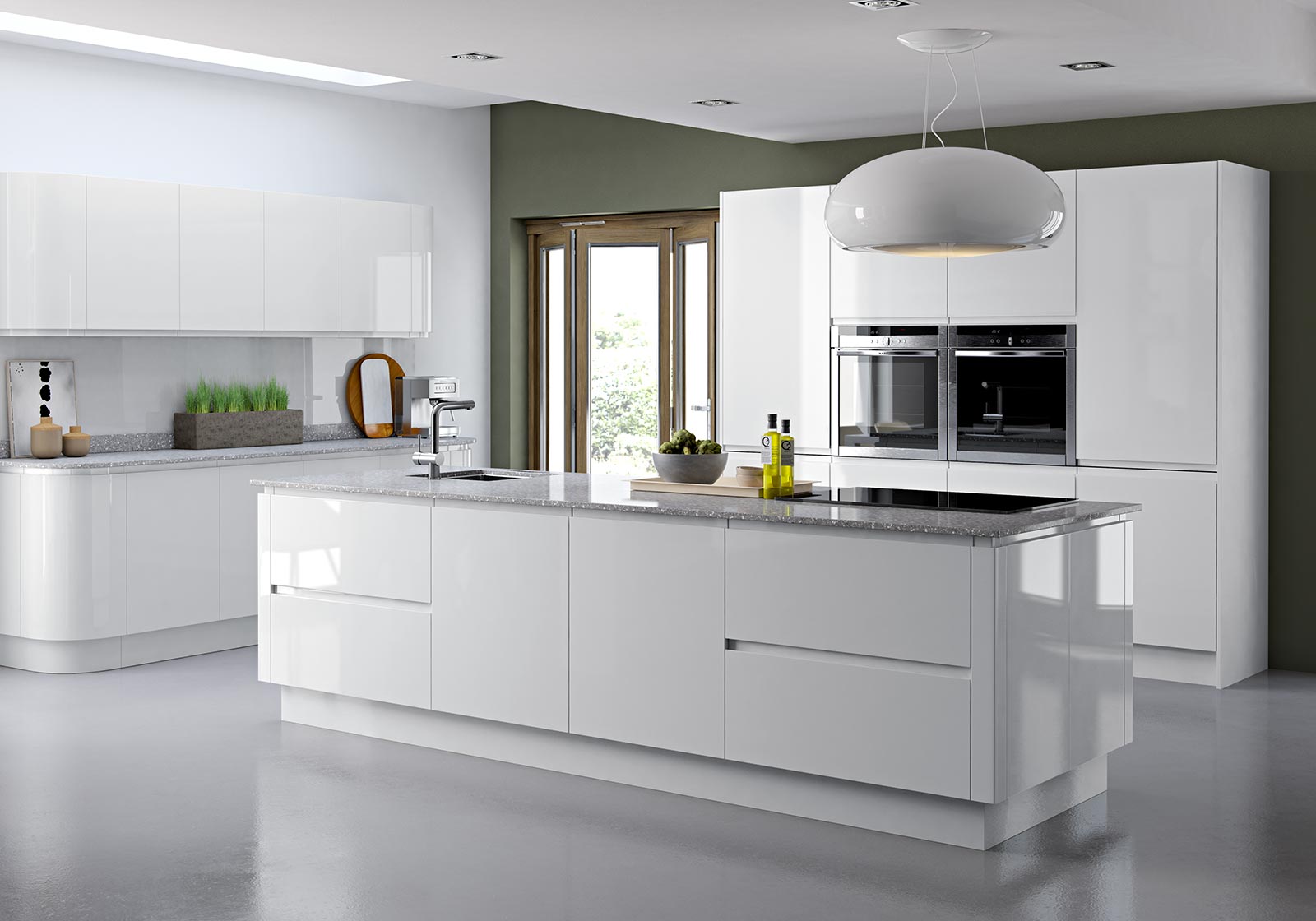 white high gloss kitchen breakfast bar