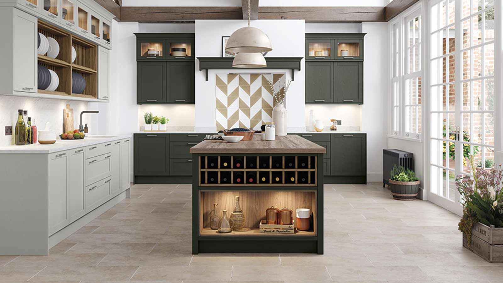 Spacious Shaker kitchen with island and Italian décor
