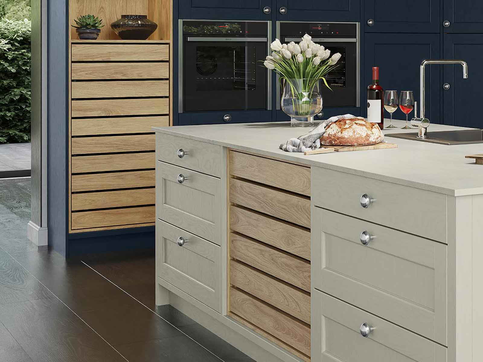 Small kitchen island with kitchen island worktops and space for island barstools