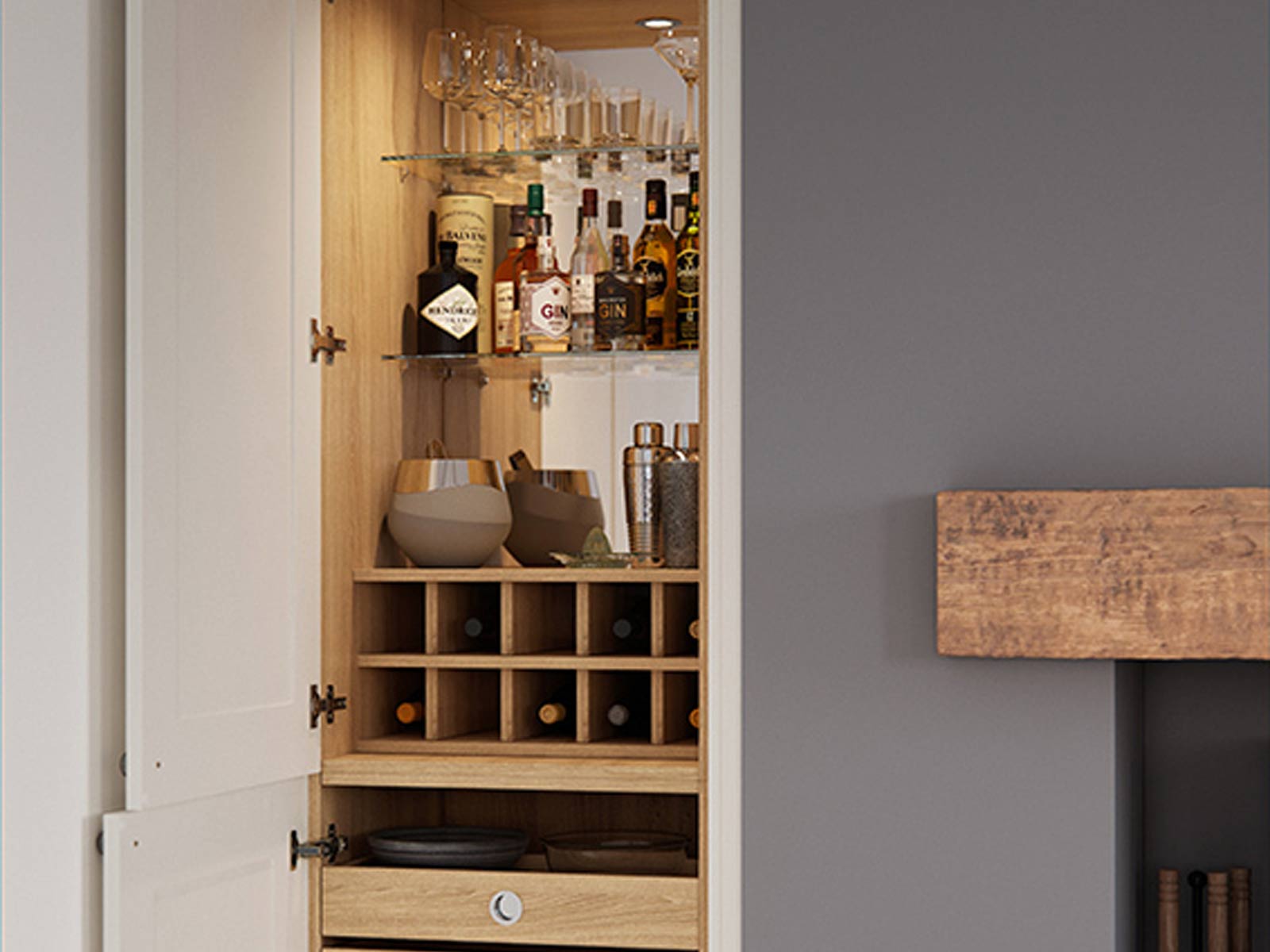 Beautiful drinks storage in an open plan space