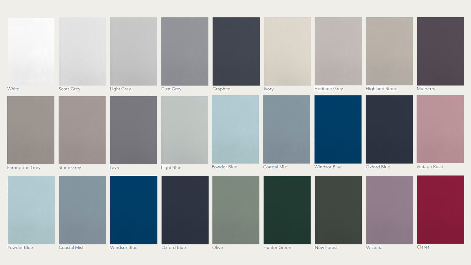The Oxwich kitchen’s 27 distinct cabinet door colour palette