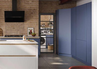 High-end modern kitchen cabinets with cool coloured doors