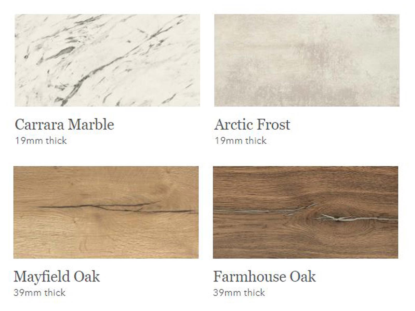 Kitchen counter colours and finishes including marble and wood countertops