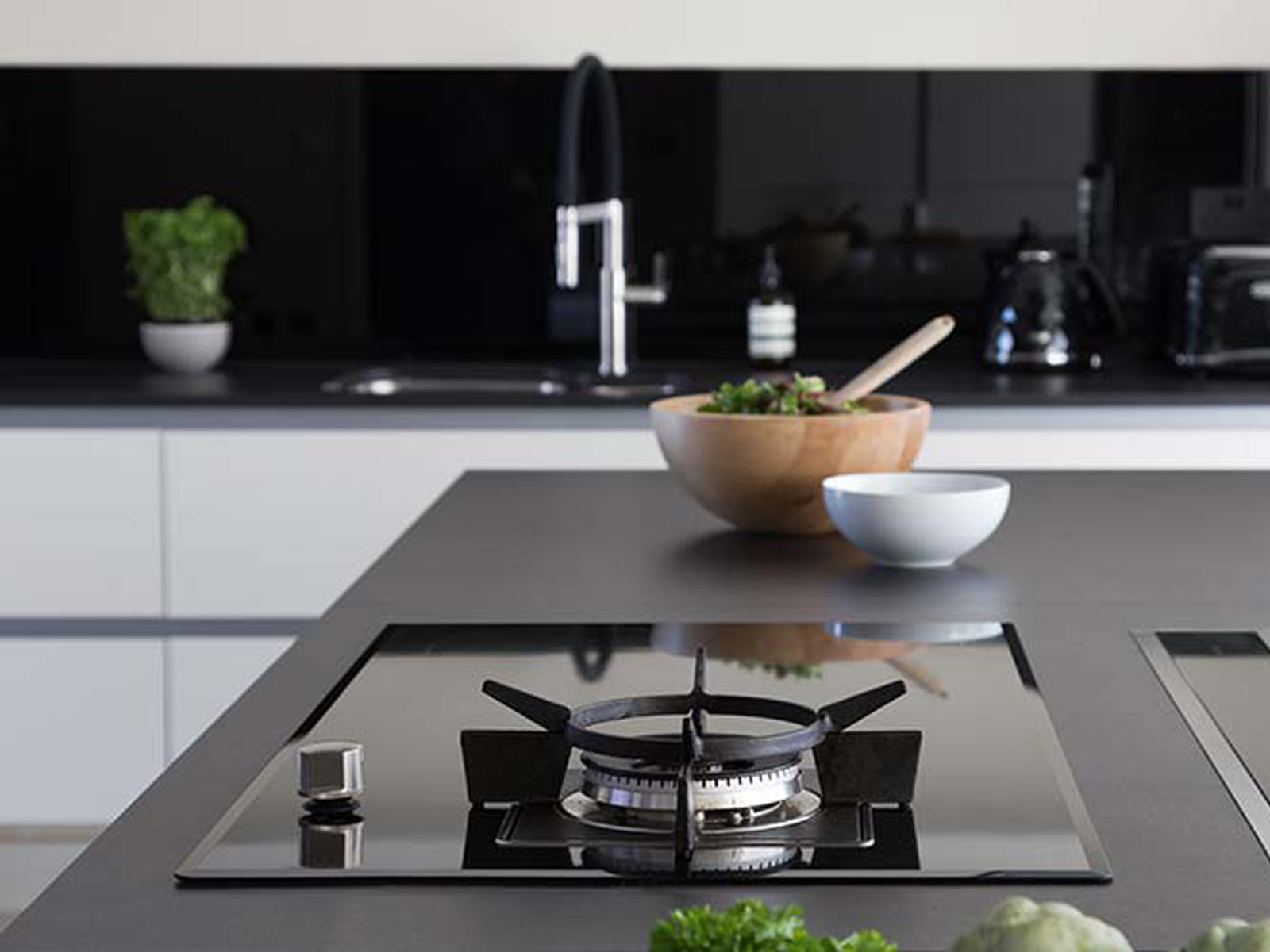 Modern kitchen island with kitchen hob