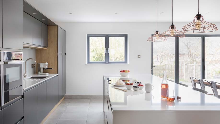 Large kitchen island in a beautiful modern kitchen