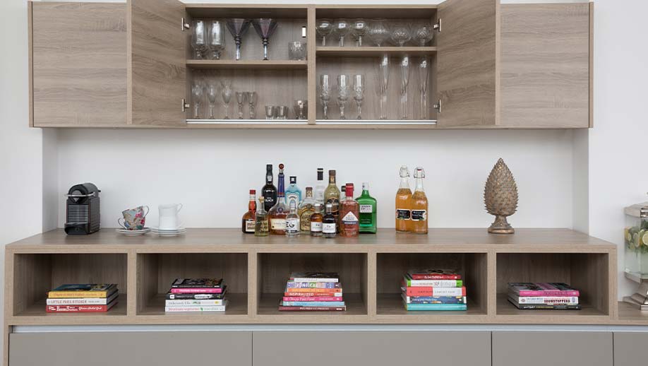 Modern kitchen storage in an open plan space