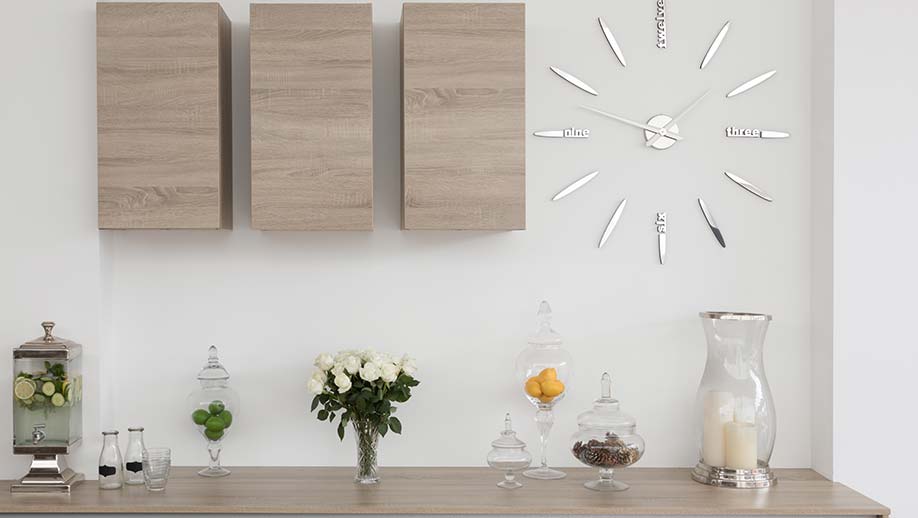 Modern kitchen cupboards in an open plan space