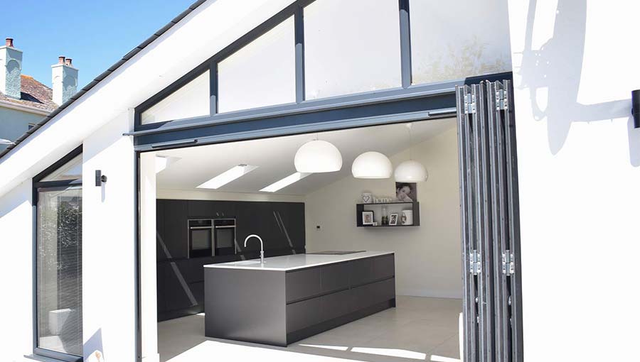 Modern kitchen extension with kitchen island