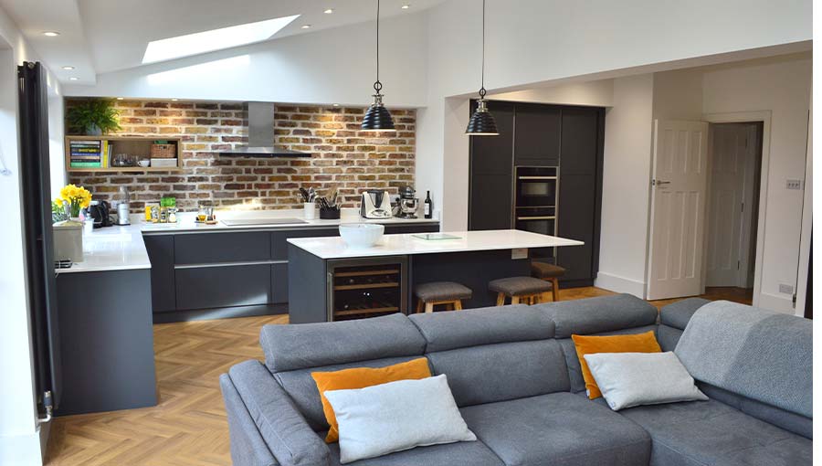 Rustic modern open plan kitchen in Esher