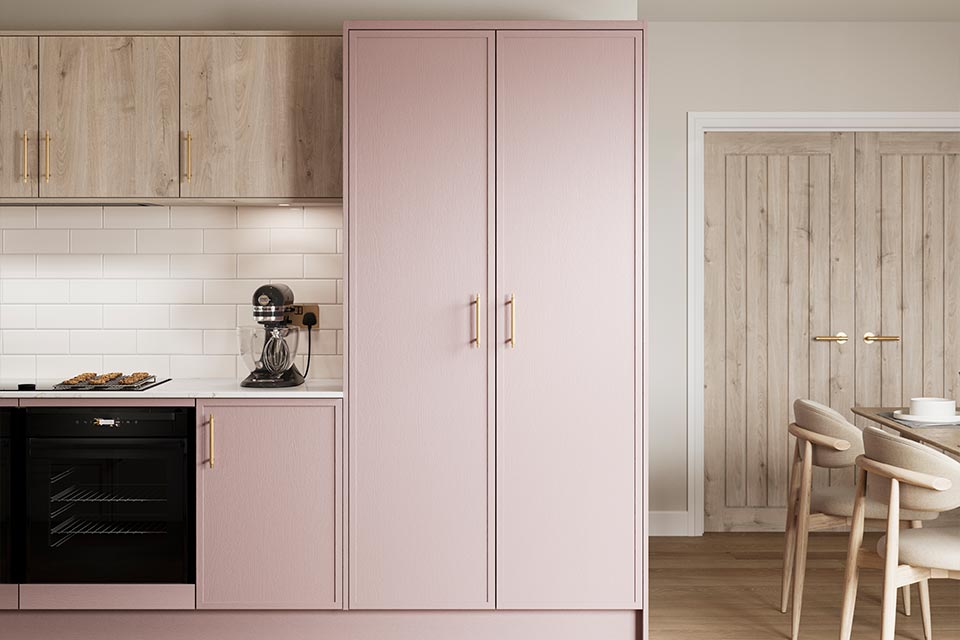 Oslo Scandi Style Micro Shaker Kitchen in Pink and Light Oak