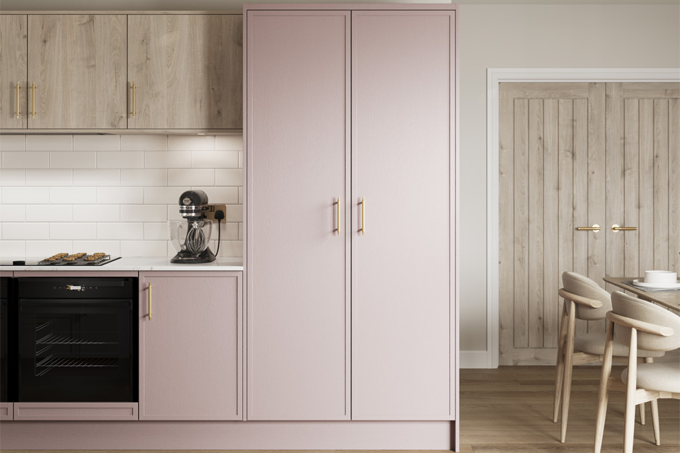 Oslo Scandi Style Micro Shaker Kitchen in Pink and Light Oak