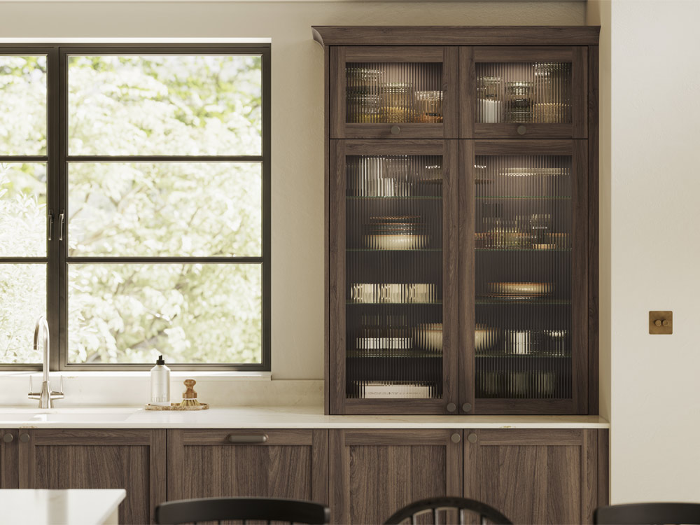 Portobello slim Shaker tall display cabinet in dark wood