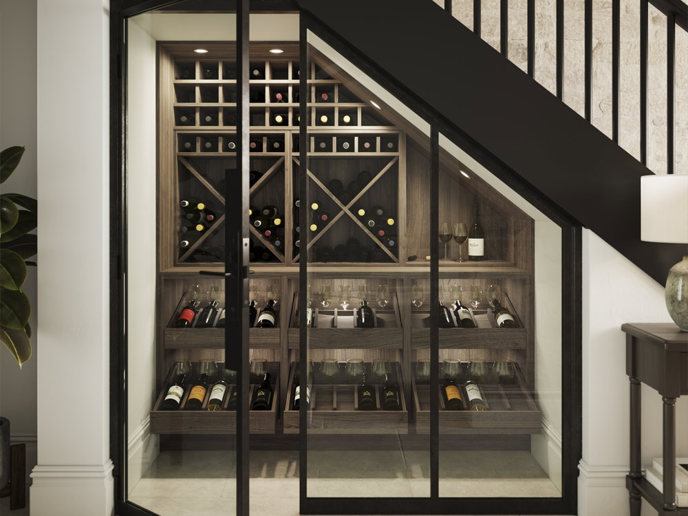 Portobello slim Shaker wine cellar with drawers