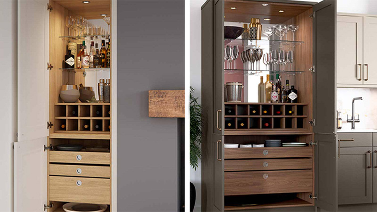 Glass wine storage cabinets with wine glass shelves for drink storage